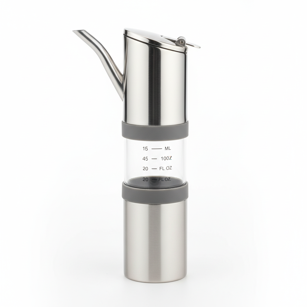 Stainless steel oil dispensing bottle with pour spout