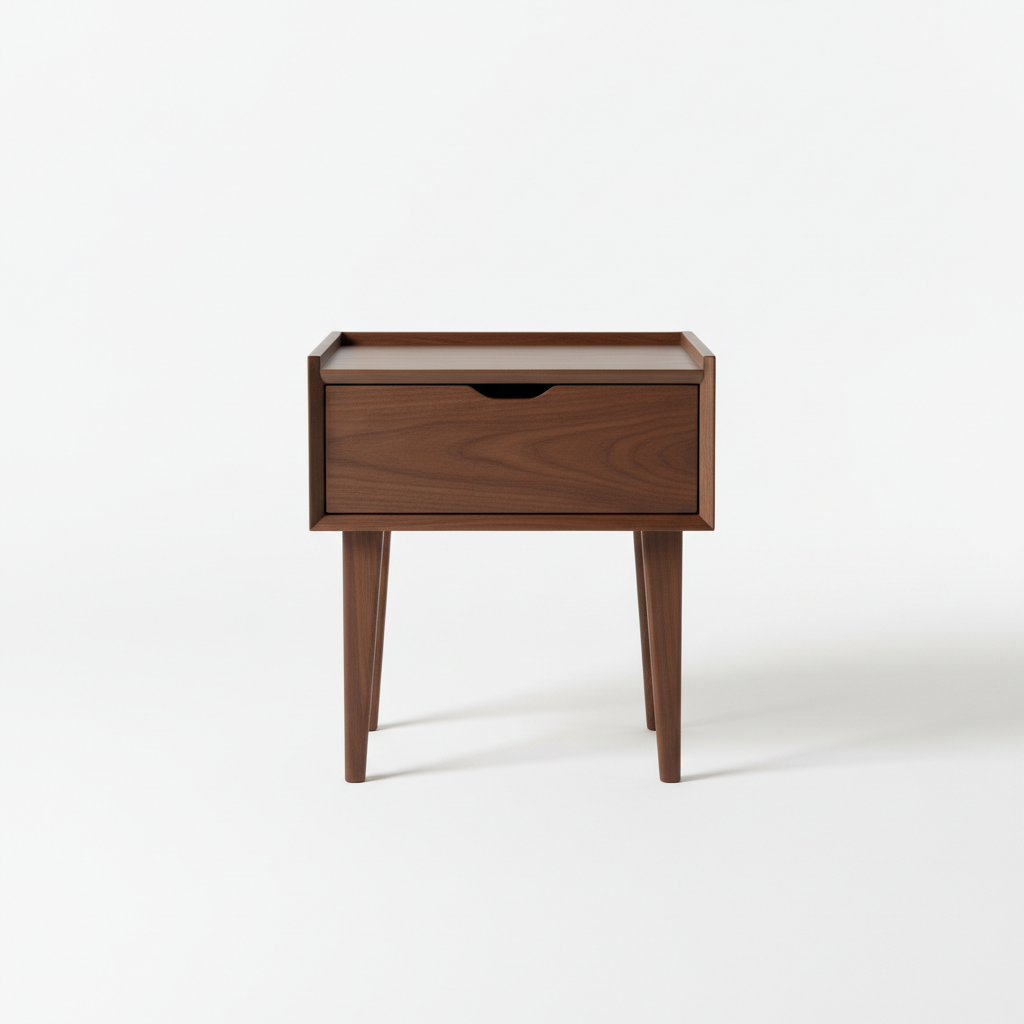 Solid walnut nightstand with single drawer and slim legs