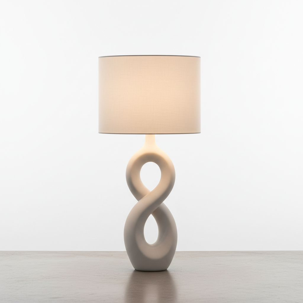 Sculptural ceramic table lamp with linen shade