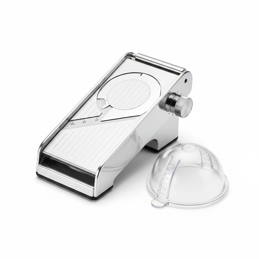Adjustable stainless steel mandoline slicer with hand guard