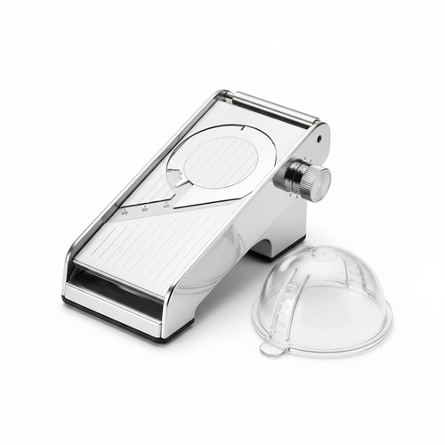 Adjustable stainless steel mandoline slicer with hand guard