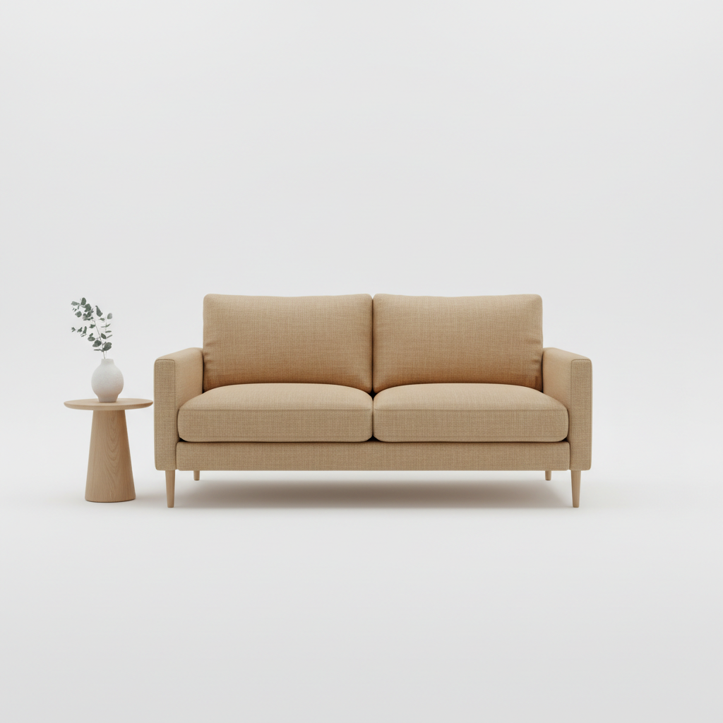 Two-seater linen sofa in oatmeal