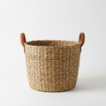 Woven Seagrass Storage Basket with Leather Handles